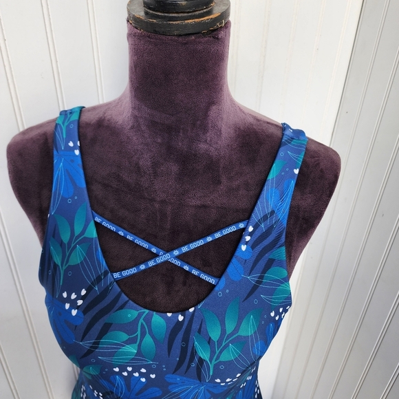 NWOT One Piece Swimsuit Navy Floral Scoop Neck Strappy Straps Lined Cups M - Picture 4 of 14